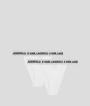 Staniki Damskie Karl Lagerfeld LOGO BRAZILIAN BRIEFS – 2 PACK Białe | PL ZG3160