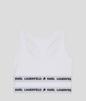 Staniki Damskie Karl Lagerfeld LOGO SPORTS – 2 PACK Białe | PL YU3130