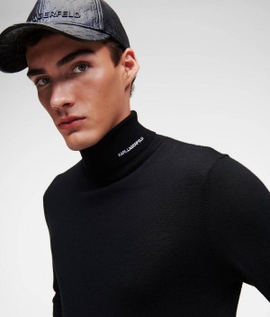 Sweter Męskie Karl Lagerfeld LIGHTWEIGHT MERINO WOOL TURTLENECK Czarne | PL KI3609