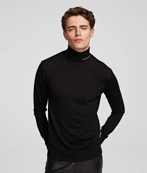 Sweter Męskie Karl Lagerfeld MERINO WOOL TURTLENECK Czarne | PL IS3620