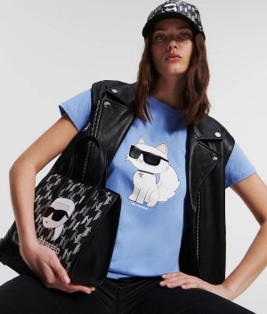 T-Shirts Damskie Karl Lagerfeld IKONIK CHOUPETTE Niebieskie | PL EX2751