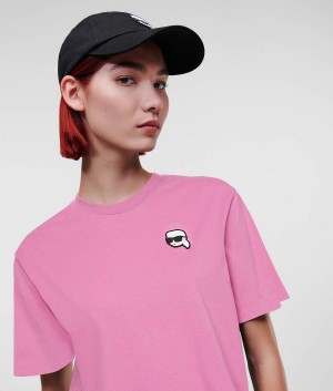 T-Shirts Damskie Karl Lagerfeld IKONIK OVERSIZED Różowe | PL ZG2734