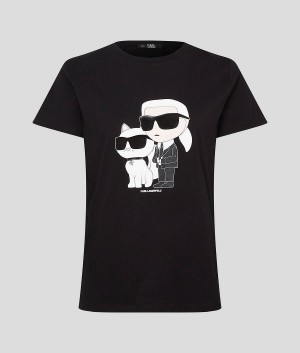 T-Shirts Damskie Karl Lagerfeld IKONIK & CHOUPETTE Czarne | PL DN2697