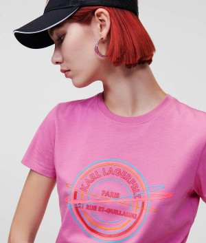 T-Shirts Damskie Karl Lagerfeld Rue St-Guillaume Różowe | PL FM2669