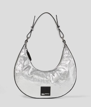 Torba na Ramię Damskie Karl Lagerfeld KLJ HALF-MOON METALLIC Srebrne | PL LH2437