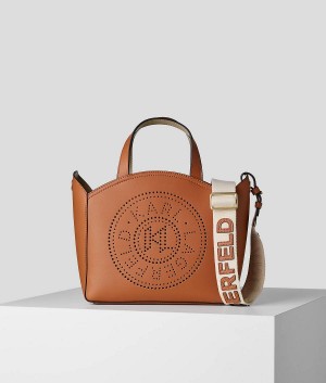 Torby Tote Damskie Karl Lagerfeld K/CIRCLE SMALL PERFORATED LOGO Brązowe | PL QZ2351