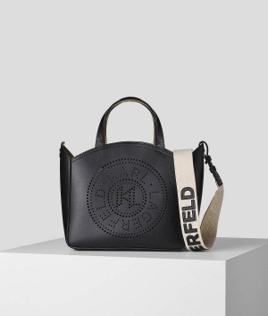 Torby Tote Damskie Karl Lagerfeld K/CIRCLE SMALL PERFORATED LOGO Czarne | PL NB2353