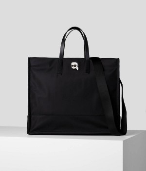 Torby Tote Damskie Karl Lagerfeld K/IKONIK NYLON EAST-WEST Czarne | PL VD2329