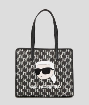 Torby Tote Damskie Karl Lagerfeld K/IKONIK MONOGRAM LARGE Czarne Białe | PL SO2340