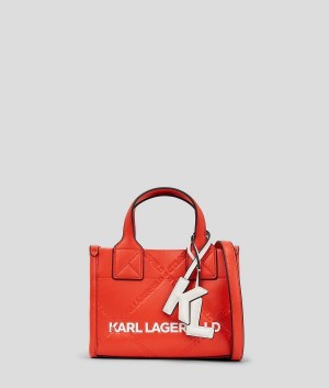 Torby Tote Damskie Karl Lagerfeld K/SKUARE EMBOSSED SMALL Czerwone | PL RW2322