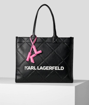 Torby Tote Damskie Karl Lagerfeld K/SKUARE EMBOSSED Czarne | PL QZ2325