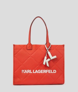 Torby Tote Damskie Karl Lagerfeld K/SKUARE EMBOSSED Czerwone | PL HK2336