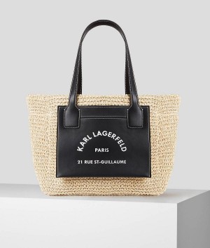 Torby Tote Damskie Karl Lagerfeld RUE ST-GUILLAUME RAFFIA Beżowe | PL ZG2332