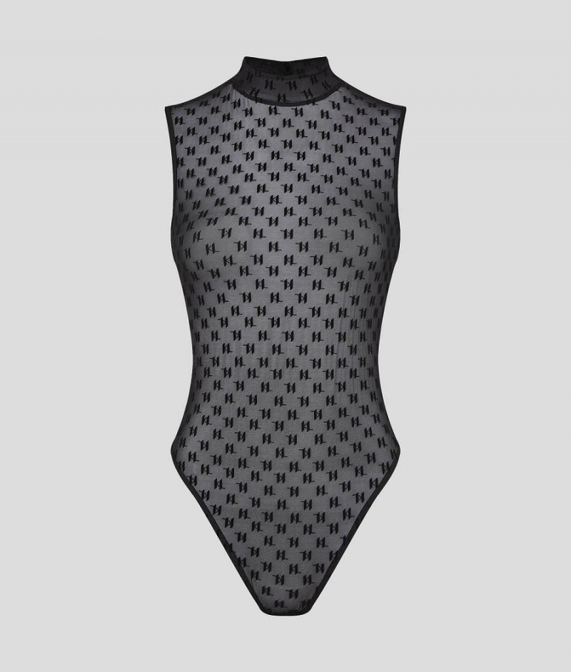 Bielizny Damskie Karl Lagerfeld HIGH-NECK KL MONOGRAM BODYSUIT Czarne | PL RW2608