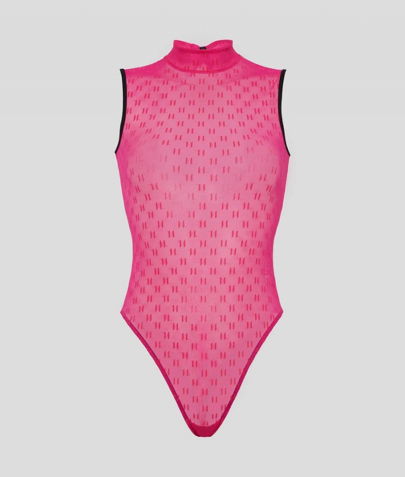 Bielizny Damskie Karl Lagerfeld HIGH-NECK KL MONOGRAM BODYSUIT Różowe | PL VD2615