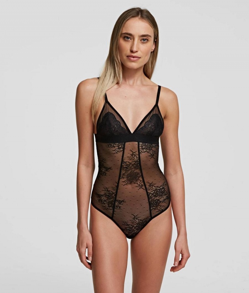 Bielizny Damskie Karl Lagerfeld LACE BODYSUIT Czarne | PL MA2612