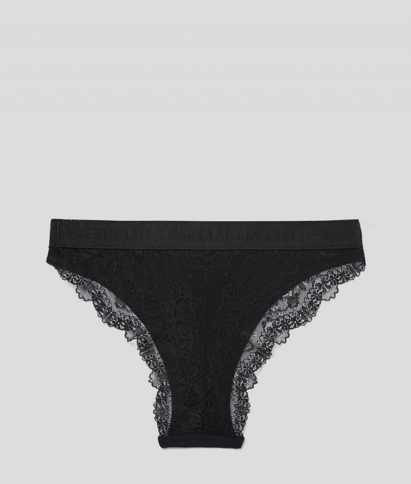 Bielizny Damskie Karl Lagerfeld LACE BRIEFS Czarne | PL QZ2611