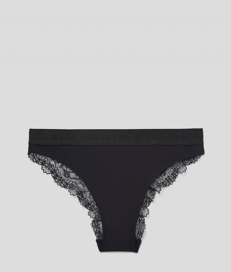 Bielizny Damskie Karl Lagerfeld LACE BRIEFS Czarne | PL QZ2611