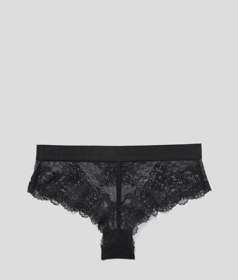 Bielizny Damskie Karl Lagerfeld LACE HIPSTER BRIEFS Czarne | PL NB2613