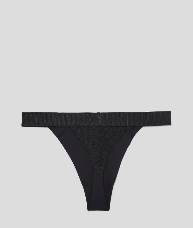 Bielizny Damskie Karl Lagerfeld LACE THONG Czarne | PL YU2606