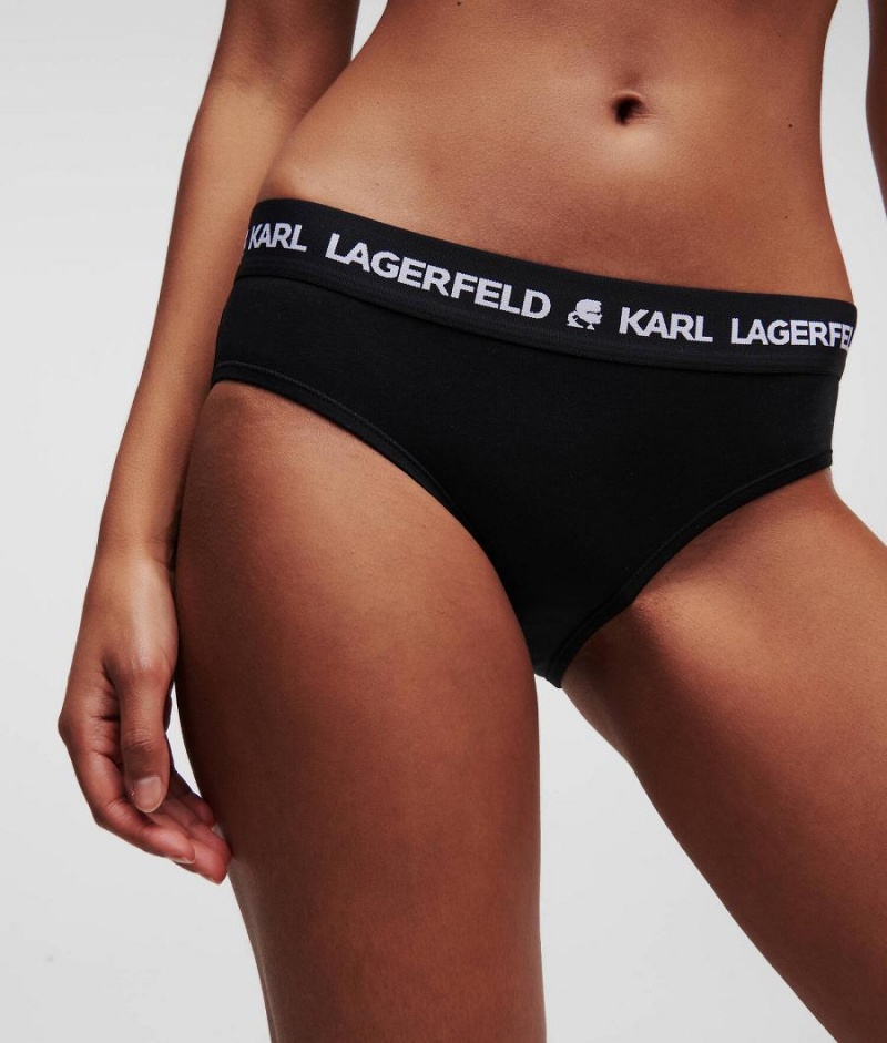 Bielizny Damskie Karl Lagerfeld LOGO HIPSTER BRIEFS Czarne | PL XF2617