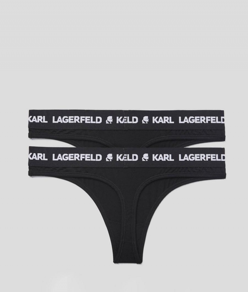 Bielizny Damskie Karl Lagerfeld LOGO THONG – 2 PACK Czarne | PL KI2620