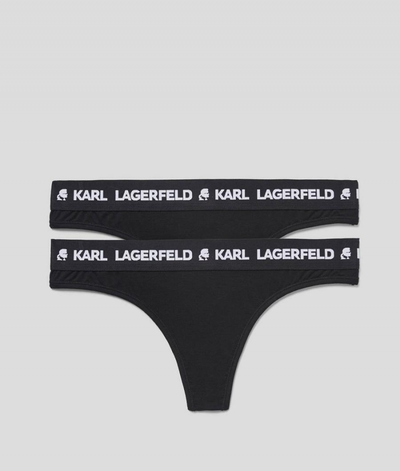 Bielizny Damskie Karl Lagerfeld LOGO THONG – 2 PACK Czarne | PL KI2620