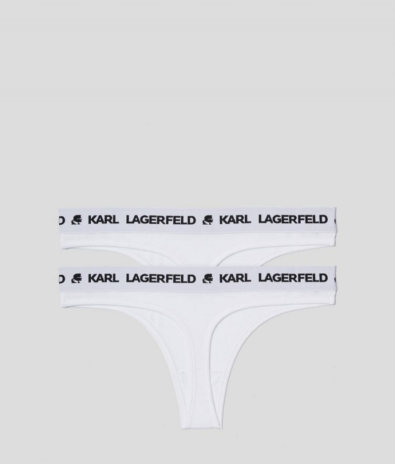 Bielizny Damskie Karl Lagerfeld LOGO THONG – 2 PACK Białe | PL AP2628