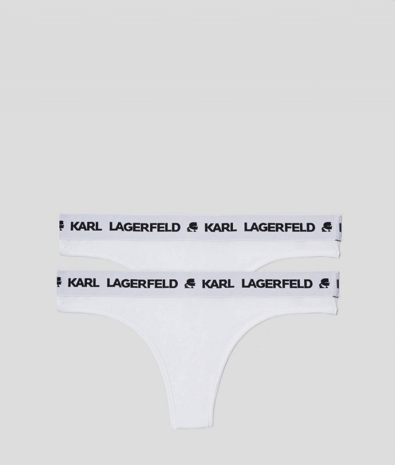 Bielizny Damskie Karl Lagerfeld LOGO THONG – 2 PACK Białe | PL AP2628