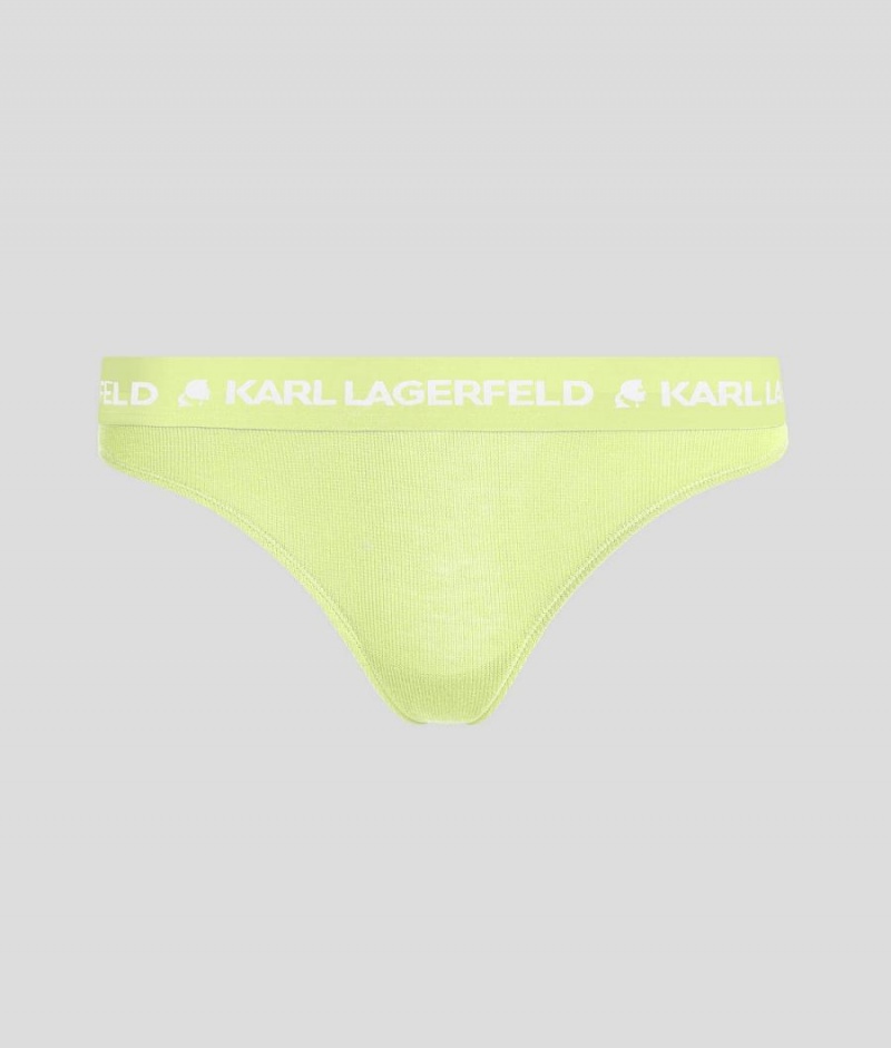 Bielizny Damskie Karl Lagerfeld RIBBED LOGO THONG Głęboka Zielone | PL UT2632