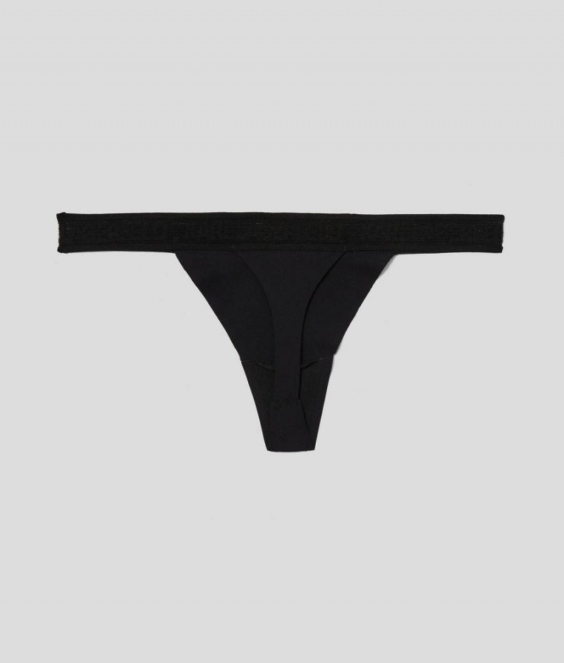 Bielizny Damskie Karl Lagerfeld ULTRA-LIGHT LOGO THONG Czarne | PL NB2640