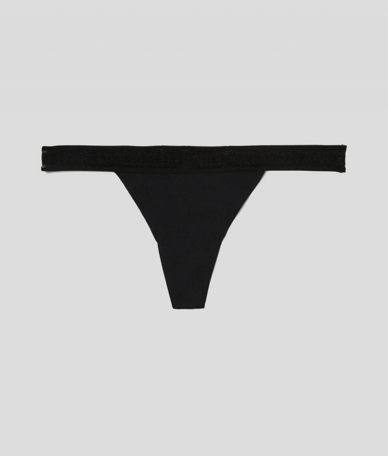 Bielizny Damskie Karl Lagerfeld ULTRA-LIGHT LOGO THONG Czarne | PL NB2640