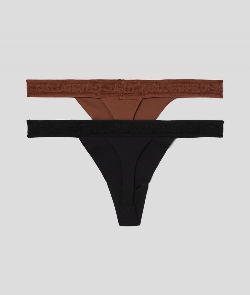 Bielizny Damskie Karl Lagerfeld ULTRA-LIGHT LOGO THONG – 2 PACK Czarne | PL HK2641