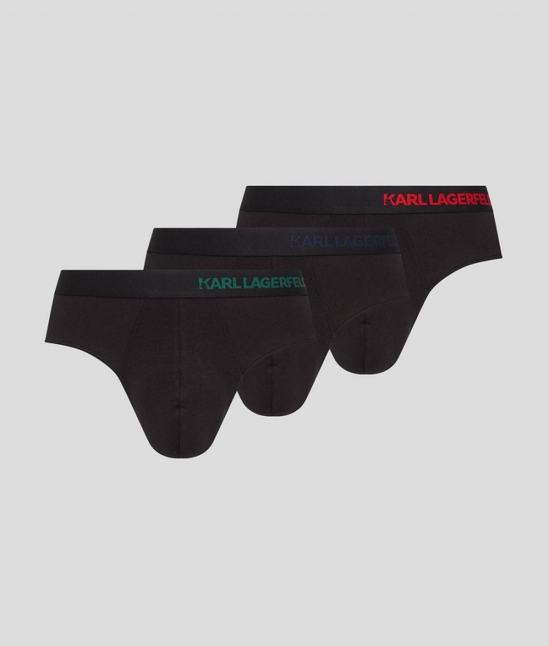 Bielizny Męskie Karl Lagerfeld HIP LOGO BRIEF – 3 PACK Czarne | PL DN3952