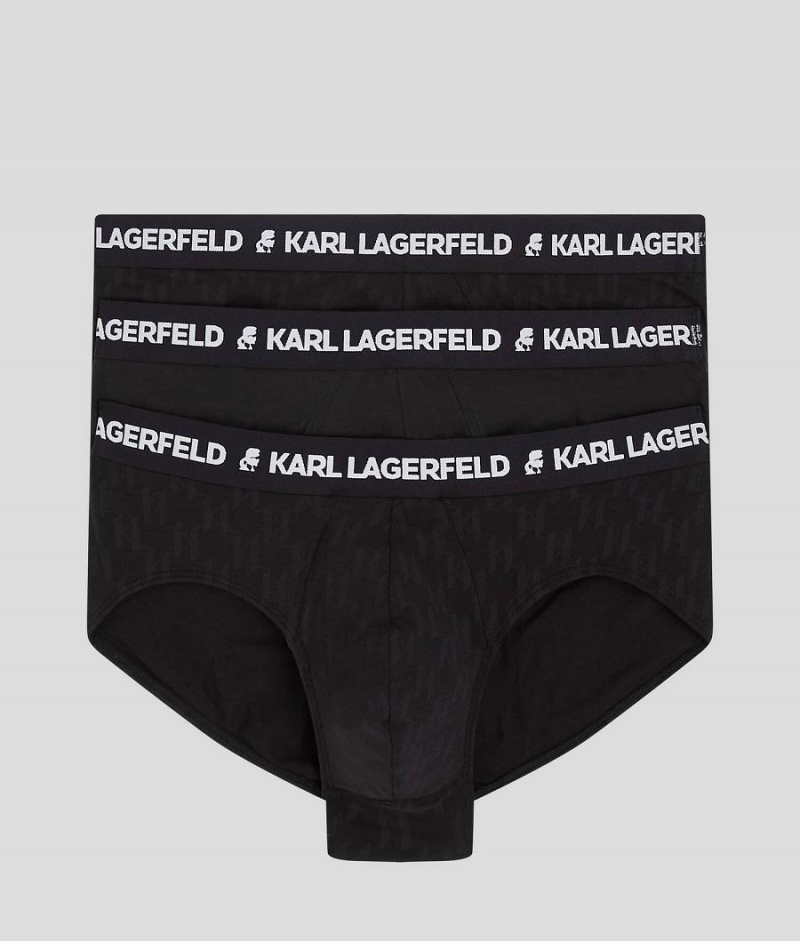 Bielizny Męskie Karl Lagerfeld KL MONOGRAM BRIEFS – 3 PACK Czarne | PL YU3959