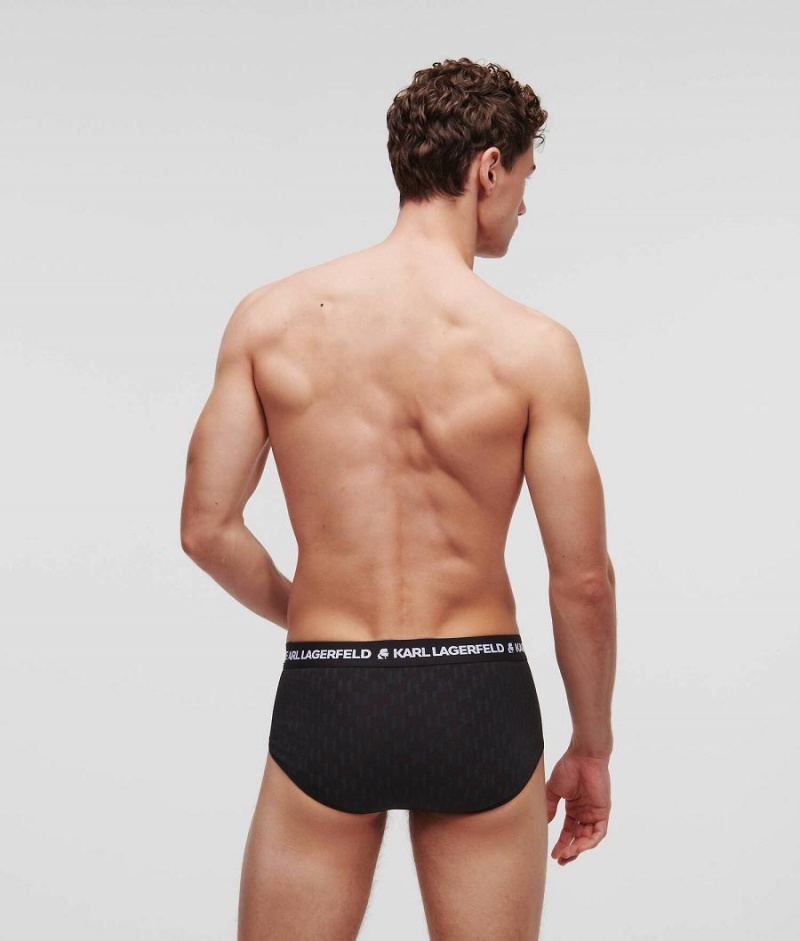 Bielizny Męskie Karl Lagerfeld KL MONOGRAM BRIEFS – 3 PACK Czarne | PL YU3959