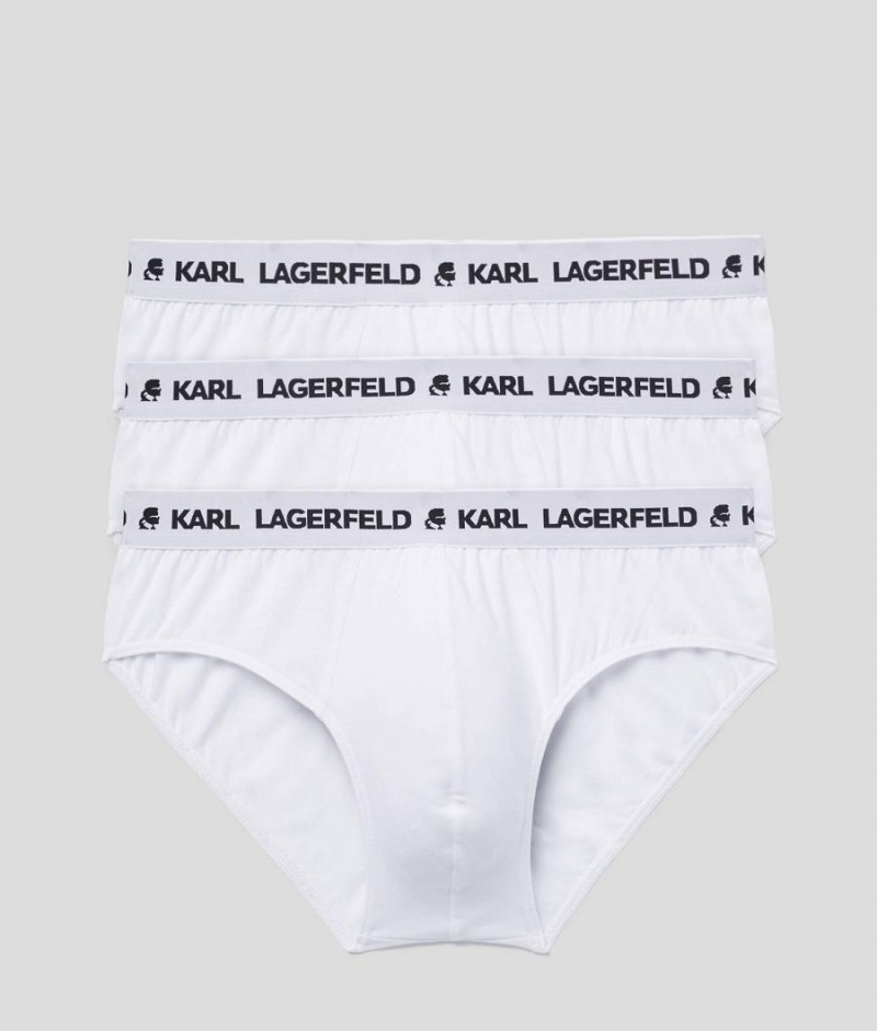 Bielizny Męskie Karl Lagerfeld LOGO BRIEFS 3-PACK Białe | PL AP3947