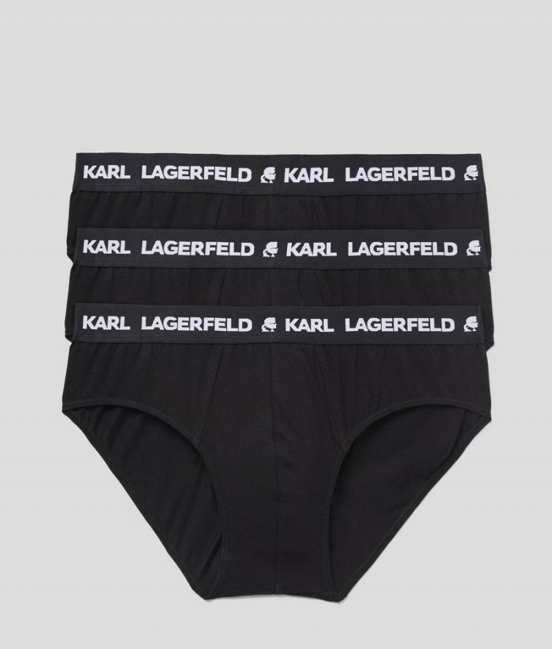 Bielizny Męskie Karl Lagerfeld LOGO BRIEFS 3-PACK Czarne | PL SO3953