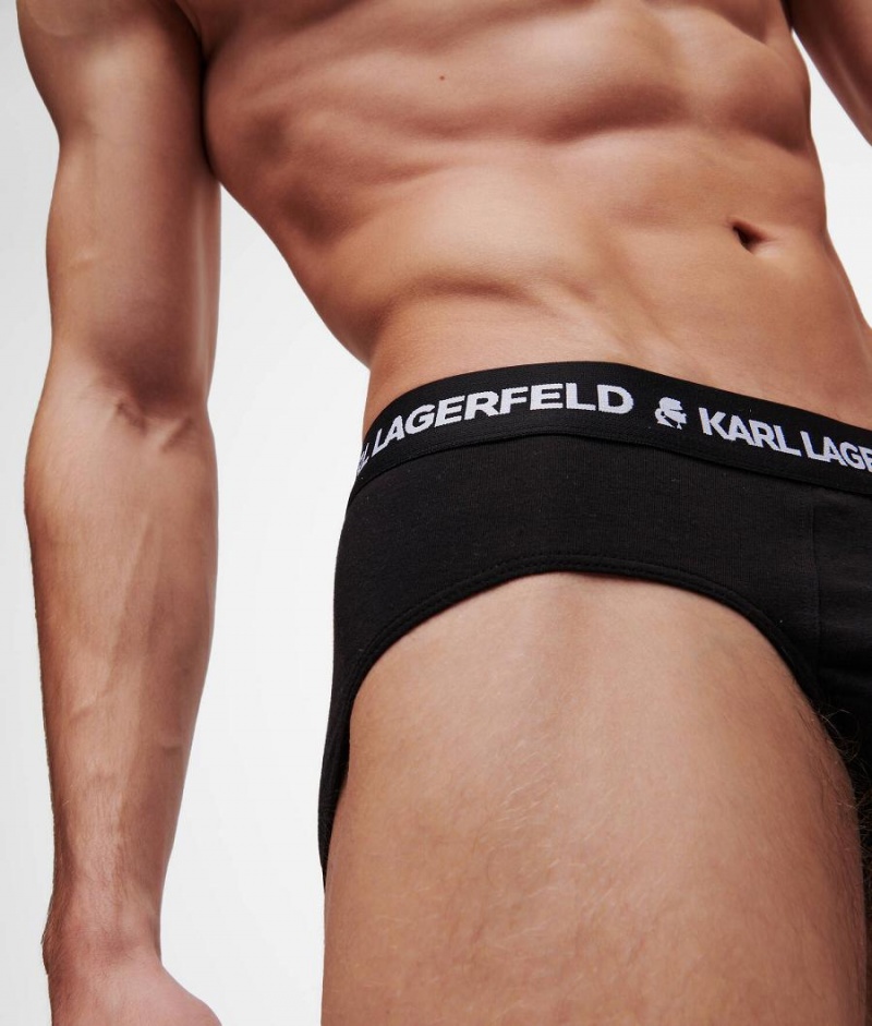 Bielizny Męskie Karl Lagerfeld LOGO BRIEFS 3-PACK Czarne | PL SO3953