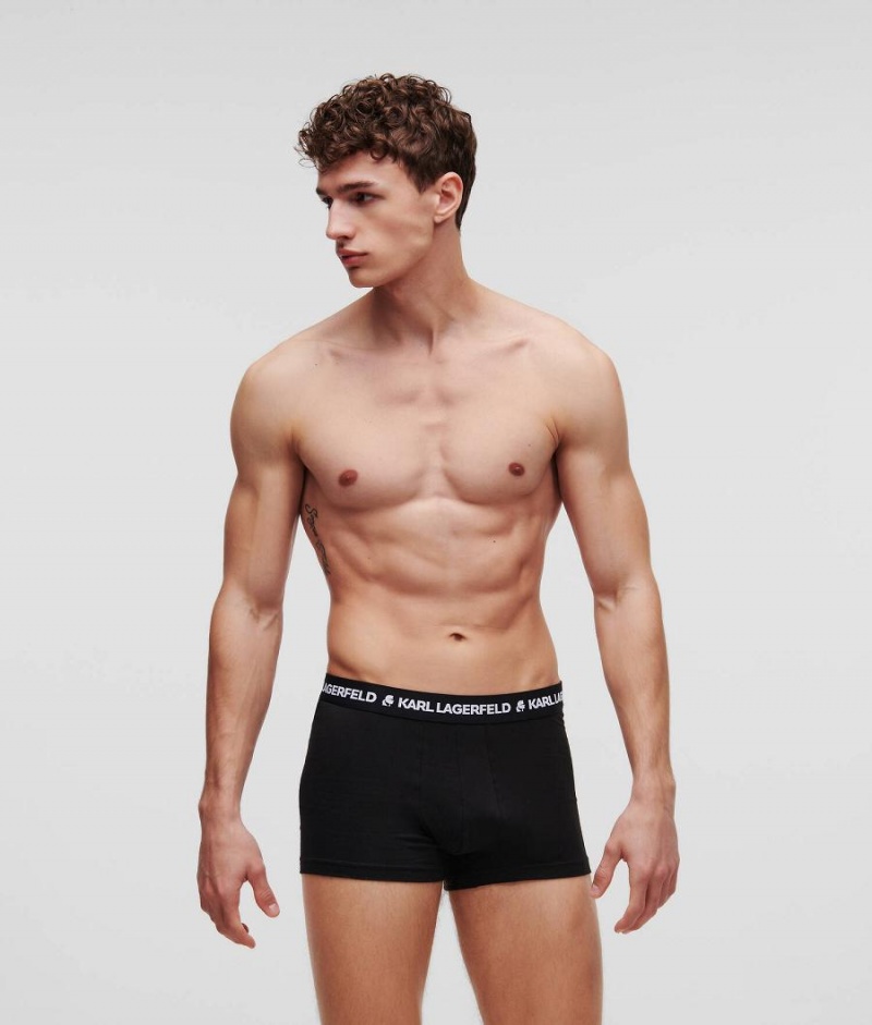 Bielizny Męskie Karl Lagerfeld LOGO MONOCHROME TRUNKS - 3 PACK Czarne | PL FM3978