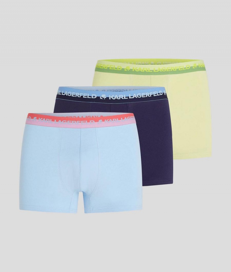 Bielizny Męskie Karl Lagerfeld MULTICOLORED LOGO TRUNKS – 3 PACK Niebieskie Granatowe Głęboka Zielone | PL QZ3991