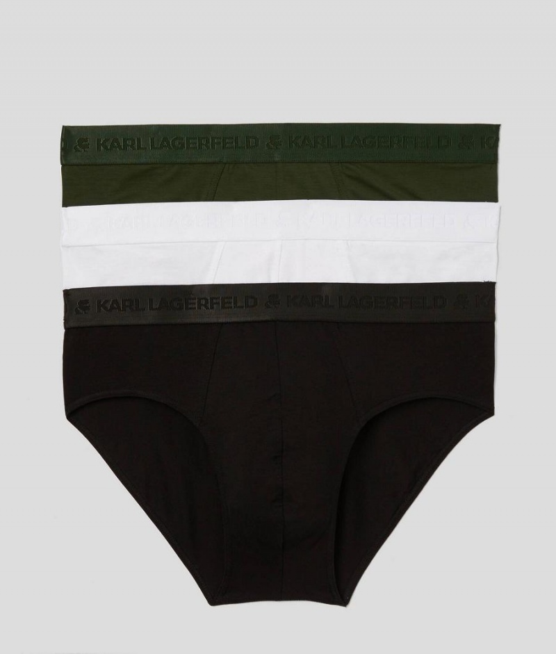 Bielizny Męskie Karl Lagerfeld PREMIUM LOGO BRIEF – 3 PACK Czarne Khaki Białe | PL PQ3955