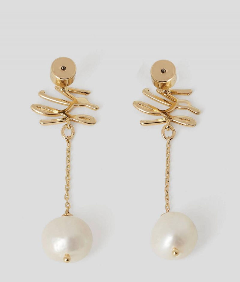 Biżuteria Damskie Karl Lagerfeld K/AUTOGRAPH PEARLS DROP EARRINGS Złote | PL ZG2175