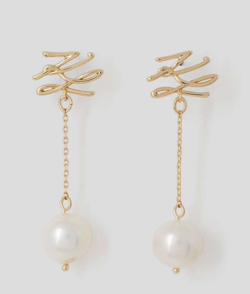 Biżuteria Damskie Karl Lagerfeld K/AUTOGRAPH PEARLS DROP EARRINGS Złote | PL ZG2175