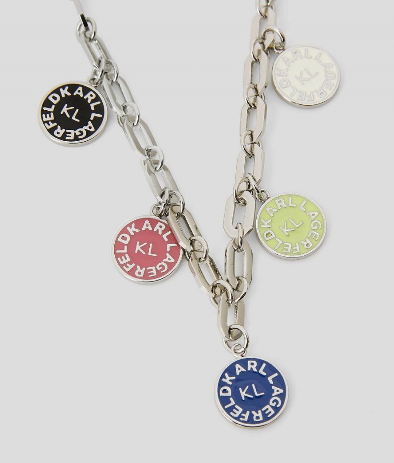 Biżuteria Damskie Karl Lagerfeld K/CIRCLE LOGO MULTI-COLORED CHARM NECKLACE Srebrne | PL QZ2156