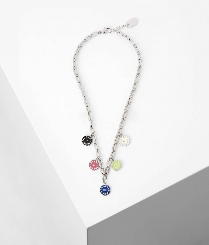 Biżuteria Damskie Karl Lagerfeld K/CIRCLE LOGO MULTI-COLORED CHARM NECKLACE Srebrne | PL QZ2156