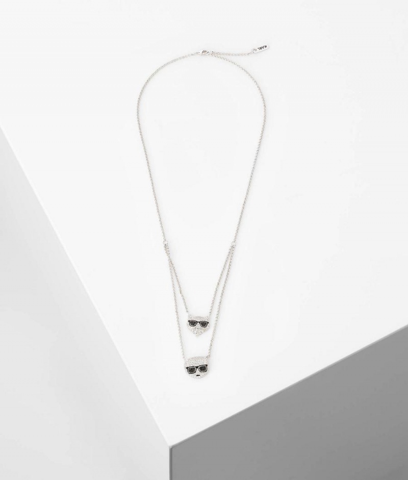 Biżuteria Damskie Karl Lagerfeld K/IKONIK PAVE DOUBLE PENDANT NECKLACE Srebrne | PL QZ2104