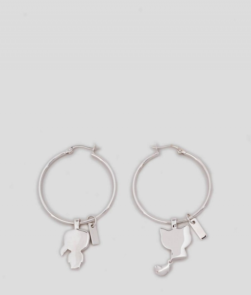 Biżuteria Damskie Karl Lagerfeld K/IKONIK LARGE HOOP EARRINGS Srebrne | PL EX2106