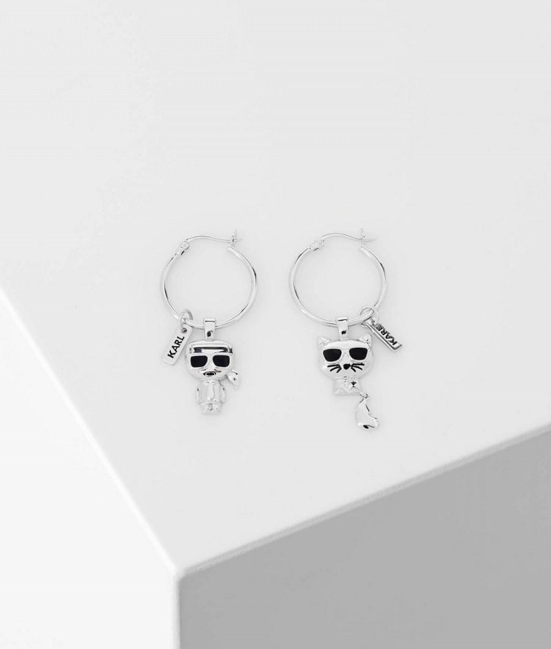 Biżuteria Damskie Karl Lagerfeld K/IKONIK LARGE HOOP EARRINGS Srebrne | PL EX2106