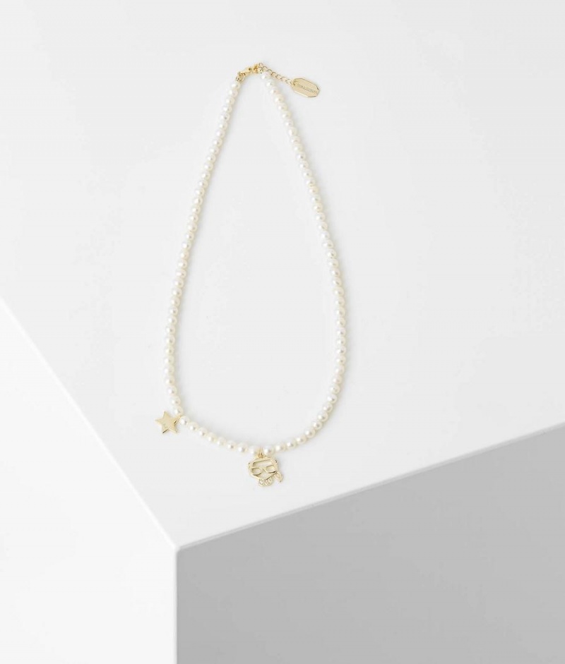 Biżuteria Damskie Karl Lagerfeld K/IKONIK PEARL NECKLACE Złote | PL YU2109